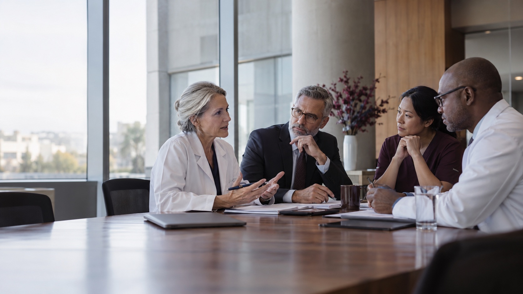 Healthcare and workforce leaders discussing an international staffing strategy